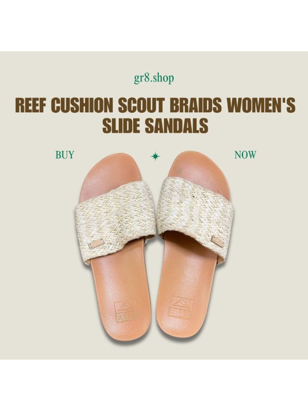 Reef Cushion Scout Braids Women's Size 7 Slide Sandals Beige Tan Slip-On Lightwe